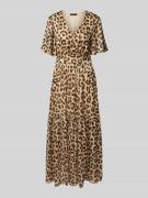 Oui Maxikleid mit V-Ausschnitt in Camel, Größe 36