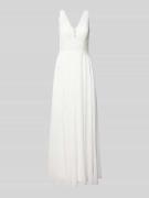 Mascara Abendkleid mit Spitze und V-Ausschnitt in Ecru, Größe 38