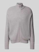 REVIEW Strickjacke mit Reißverschluss in Hellgrau Melange, Größe S