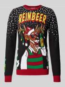 Lindbergh Weihnachtspullover mit Motiv-Stitching in Black, Größe M