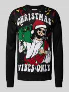 Lindbergh Weihnachtspullover mit Motiv-Stitching in Black, Größe M