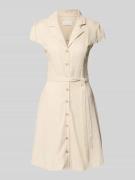 Apricot Hemdblusenkleid aus Viskose-Leinen-Mix mit Bindegürtel in Sand...