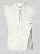 YAS Blusentop mit Lochstickerei Modell 'LUMA' in Weiss, Größe 34