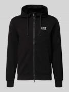 EA7 Emporio Armani Slim Fit Sweatjacke mit Kapuze in Black, Größe L