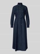 Luisa Cerano Midikleid mit Bindegürtel in Jeansblau, Größe 34