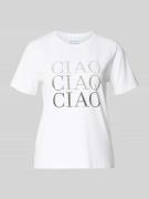 comma T-Shirt mit Print und Ziersteinbesatz in Offwhite, Größe 34