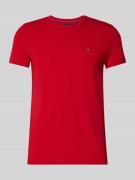 Tommy Hilfiger Slim Fit T-Shirt aus Baumwoll-Mix in Rot, Größe L
