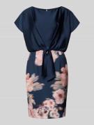 Swing Knielanges Cocktailkleid mit Knotendetail in Blau, Größe 34