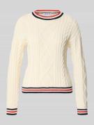 Jake*s Casual Strickpullover mit Zopfmuster in Ecru, Größe L