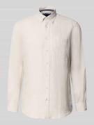 Christian Berg Men Slim Fit Leinenhemd mit Brusttasche in Beige, Größe...