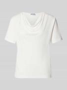 More & More T-Shirt mit Wasserfall-Ausschnitt in Offwhite, Größe 34