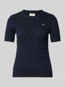 Gant Strickshirt mit Zopfmuster und Label-Stitching in Marine, Größe L