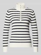 Gant Strickpullover mit Stehkragen und Reißverschluss in Ecru, Größe L