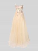 Unique Abendkleid aus Tüll mit Stitchings in Beige, Größe 32