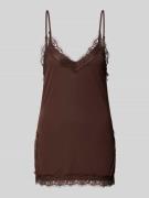 Gina Tricot Regular Fit Top mit Spitzenbesatz in Schoko, Größe L