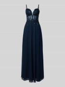 Luxuar Abendkleid mit Perlen und Pailletten in Dunkelblau, Größe 32
