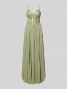 Luxuar Abendkleid mit Stitchings und Ziersteinbesatz in Gruen, Größe 3...