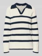 Stefanel Gestreifter Pullover mit Polokragen in Marine, Größe L
