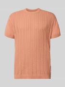 Lindbergh T-Shirt mit Zopfmuster in Koralle, Größe L