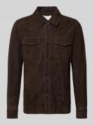 Profuomo Regular Fit Hemdjacke aus Ziegenleder in Dunkelbraun, Größe L