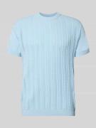 Lindbergh T-Shirt mit Zopfmuster in Hellblau, Größe L