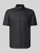 Jake*s Slim Fit Freizeithemd aus Leinen-Mix in Black, Größe L