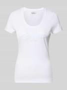 Guess T-Shirt mit U-Ausschnitt Modell 'SCRIPT' in Weiss, Größe L