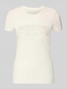 Guess Slim Fit T-Shirt mit Strasssteinbesatz in Offwhite, Größe L
