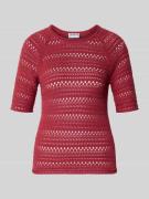 Jake*s Casual Strickshirt mit Rundhalsausschnitt in Dunkelrot, Größe L