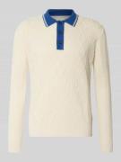 Gant Strickpullover aus Leinen-Mix mit Polokragen in Offwhite, Größe L