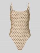 Guess Slim Fit Badeanzug mit Allover-Logo-Print in Beige, Größe L
