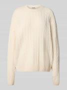 REVIEW Strickpullover mit Zopfmuster in Offwhite Melange, Größe S