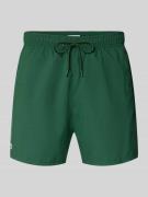 Lacoste Badeshorts mit Logo-Stitching in Dunkelgruen, Größe L