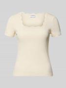 Jake*s Casual T-Shirt in Ripp-Optik mit Spitzenbesatz in Beige, Größe ...