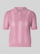 REVIEW Slim Fit Poloshirt in Strick-Optik in Mauve, Größe L