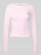 Tommy Jeans Slim Fit Langarmshirt aus Baumwoll-Mix in Rosa, Größe L
