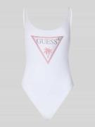 Guess Slim Fit Badeanzug mit Strasssteinbesatz in Weiss, Größe L