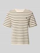 REVIEW Strukturiertes T-Shirt mit Logostickerei in Ecru, Größe L