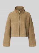 Drykorn Relaxed Fit Lederjacke mit Stehkragen in Sand, Größe 34