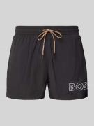 BOSS Regular Fit Badeshorts mit Label Print Modell 'MOONEYE' in Black,...