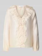 comma Regular Fit Bluse aus Lyocell-Mix mit Volants in Sand, Größe 34