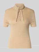 Stefanel Modern Fit Poloshirt mit Seiden-Anteil und Schluppe in Sand, ...