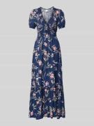 Apricot Maxikleid aus Viskose mit V-Ausschnitt in Marine, Größe L