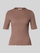 Tom Tailor Denim Slim Fit T-Shirt mit Stehkragen in Taupe, Größe L