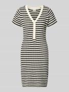 ICHI Knielanges Strickkleid mit V-Ausschnitt Modell 'LORIANNA' in Blac...