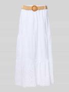 ZABAIONE Midirock mit Lochstickerei und Gürtel in Weiss, Größe XXL