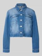 Marc Cain Cropped Jeansjacke mit Fransen in Blau Melange, Größe 34
