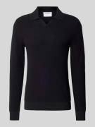 Lindbergh Strickpullover mit Strukturmuster und Umlegekragen in Black,...