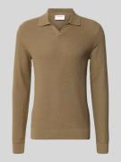 Lindbergh Strickpullover mit Strukturmuster und Umlegekragen in Camel,...