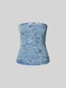 ROTATE Bandeau-Top mit Ziersteinbesatz in Jeansblau, Größe 36